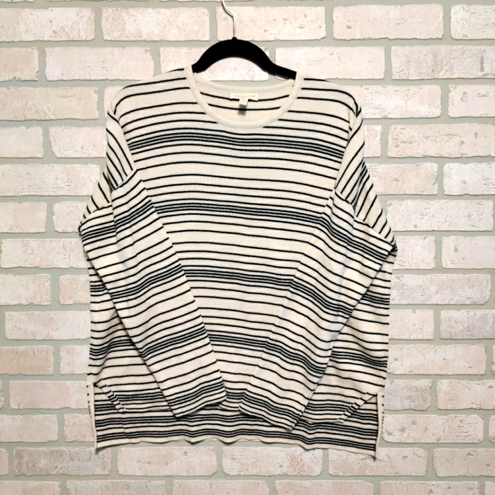 Eileen Fisher Women's Sweater Shirt with Black Horizontal Stripes Size PL/PG